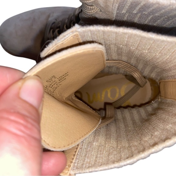 Sam Edelman Tan Suede Leather Knit Lydell Combat Boot BohoGrunge Fall Winter 90s - Picture 10 of 12